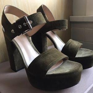 GIANVITO ROSSI "Gina" Sandal - Olive Suede  - 7.5
